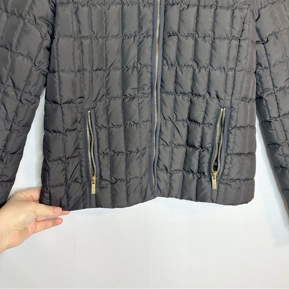 J. Crew Black Quilted Down Filled Gold Embellished Zip Up Jacket Coat Women’s XS - Picture 3 of 14